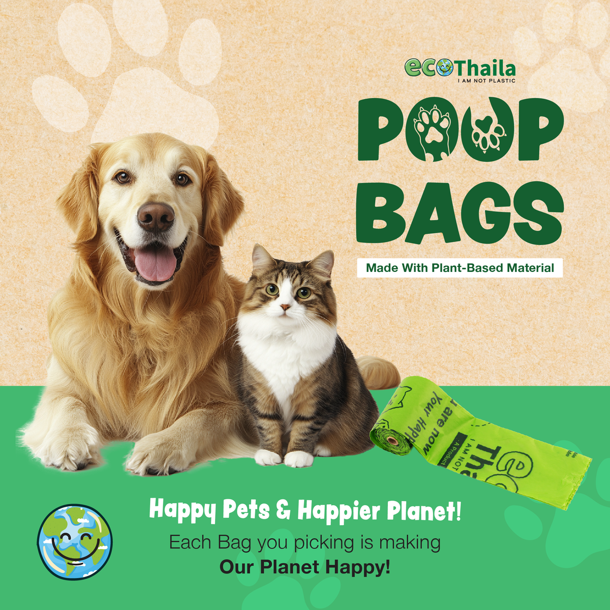 Sri Sri Tattva Eco Thaila - Compostable Poop Bags for Dogs & Cats | 120 Bags (8 Rolls, 15 bags each) | 9 x 13 Inches | Biodegradable & Eco-Friendly