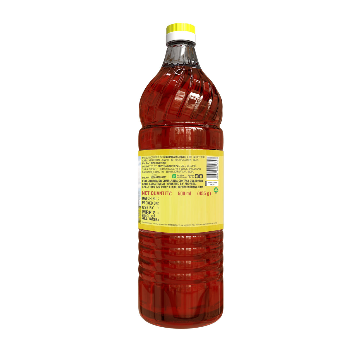 Sri Sri Tattva Premium Kachi Ghani Mustard Oil Bottle, 500 ml