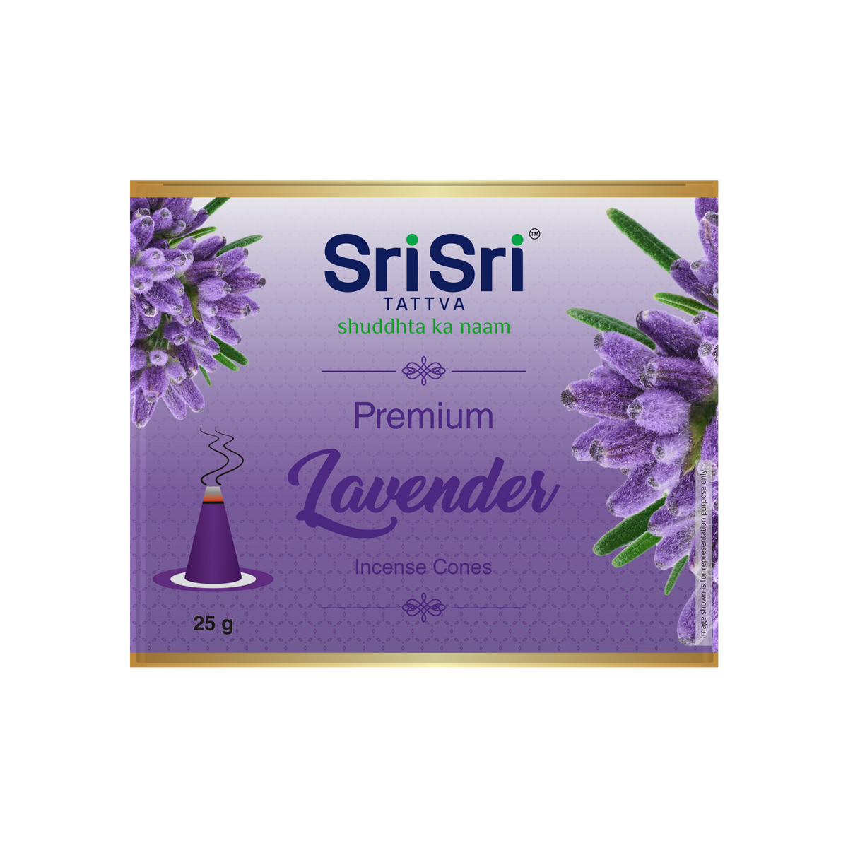 Sri Sri Tattva Premium Lavendar Incense Cones For Pooja | 12 Dhoop Cones | Fragrances – Natural Lavendar | Free Stand | 25 g