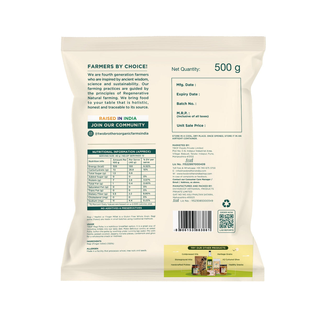 Two Brothers Organic Farms Ragi Poha I Gluten Free