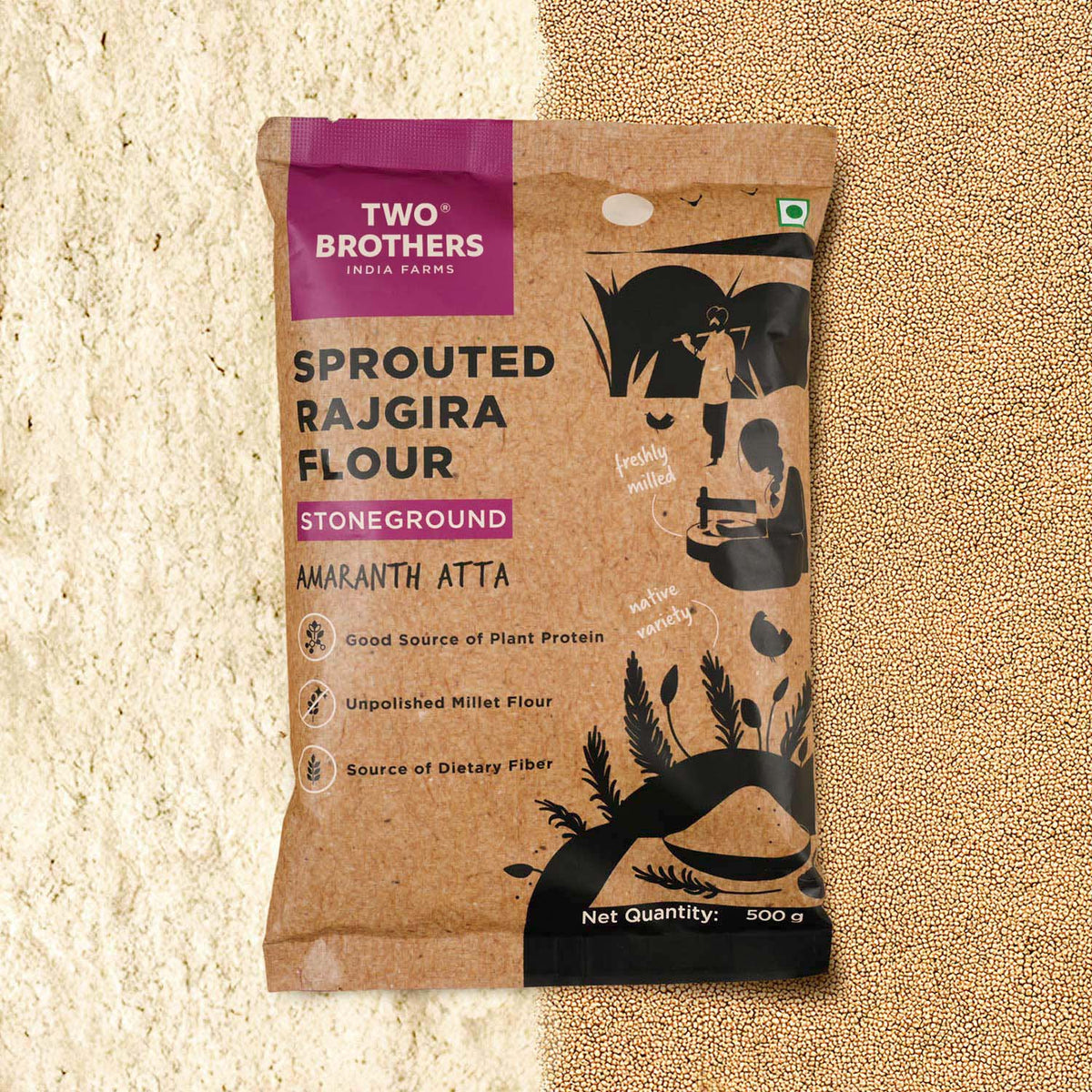 Two Brothers Organic Farms Sprouted Rajgira Atta (Sprouted Amaranth Flour), 500 gms