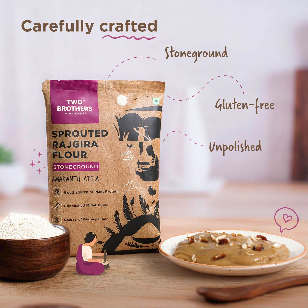 Two Brothers Organic Farms Sprouted Rajgira Atta (Sprouted Amaranth Flour), 500 gms