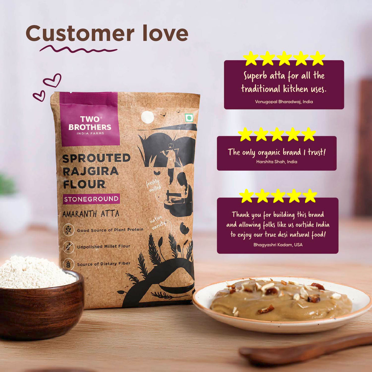 Two Brothers Organic Farms Sprouted Rajgira Atta (Sprouted Amaranth Flour), 500 gms