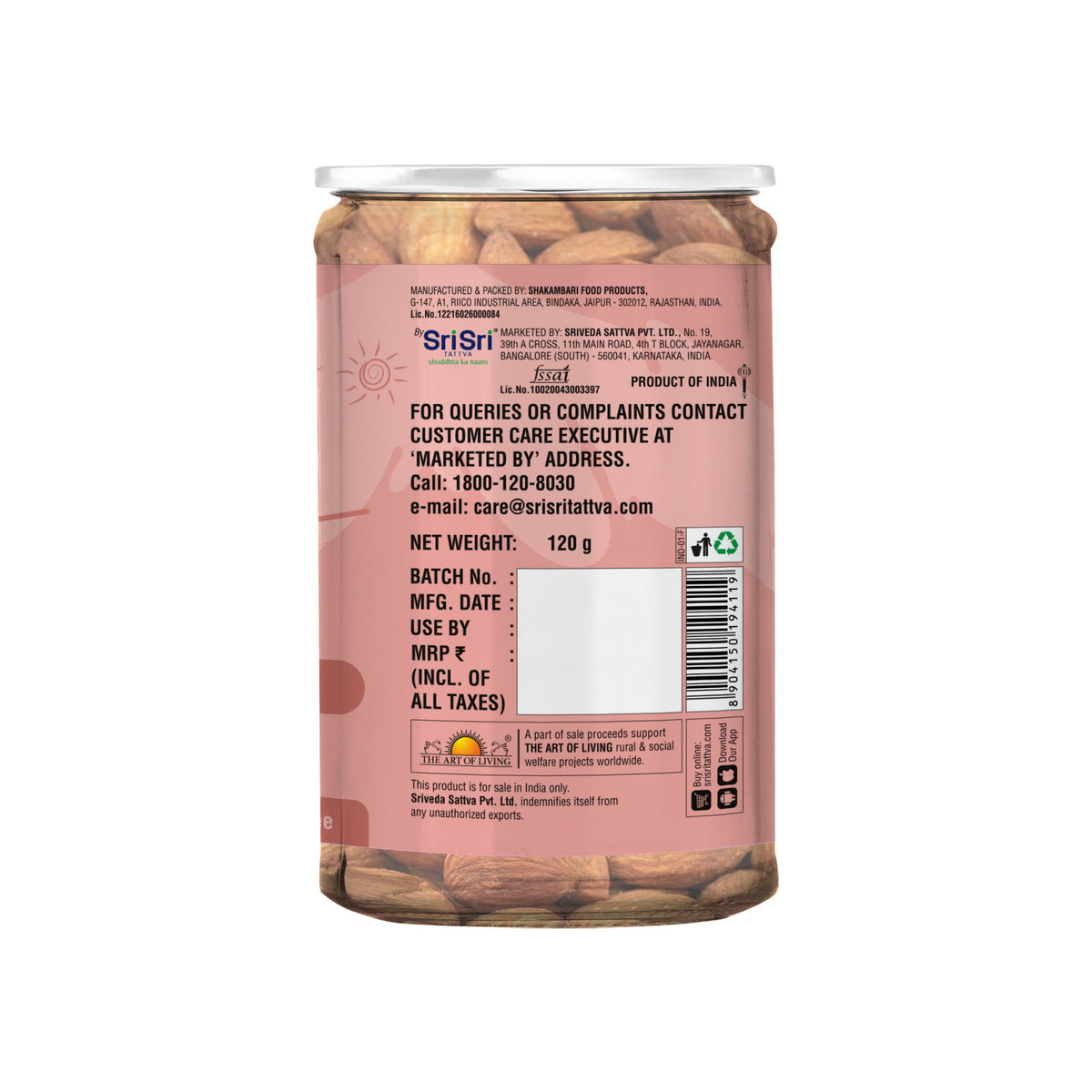 Sri Sri Tattva TRUE CREW Roasted Almonds 120 g Jar