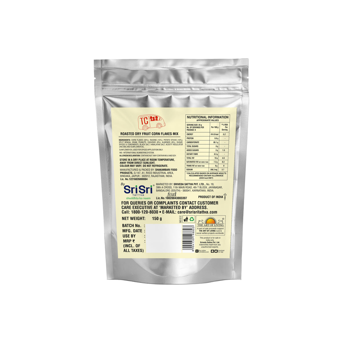 Sri Sri Tattva TRUE CREW Roasted Dry Fruits Corn Flakes Mix, 150g
