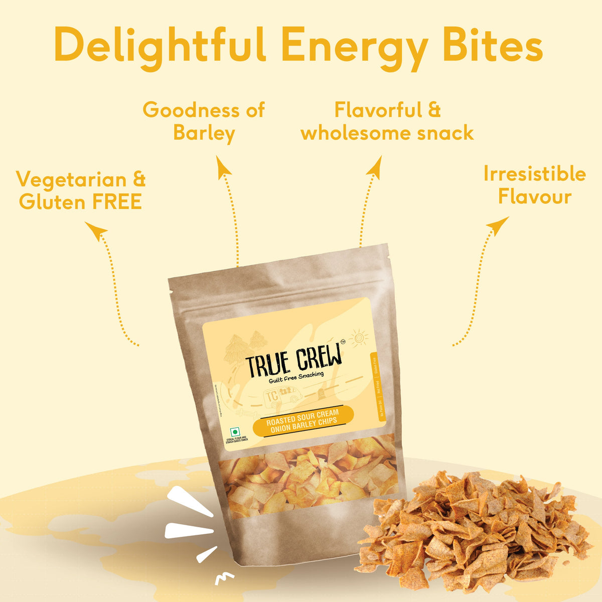Sri Sri Tattva TRUE CREW - Sour Cream Onion Barley Chips, 125 g