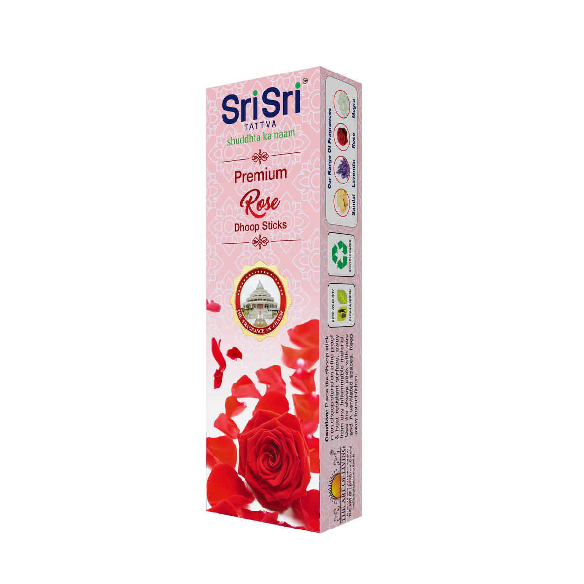 Sri Sri Tattva Premium Rose Dhoop Sticks For Pooja | Dhoop Batti / Sticks | Fragrances – Natural Rose | Bamboo-less | Free Stand | 50 g