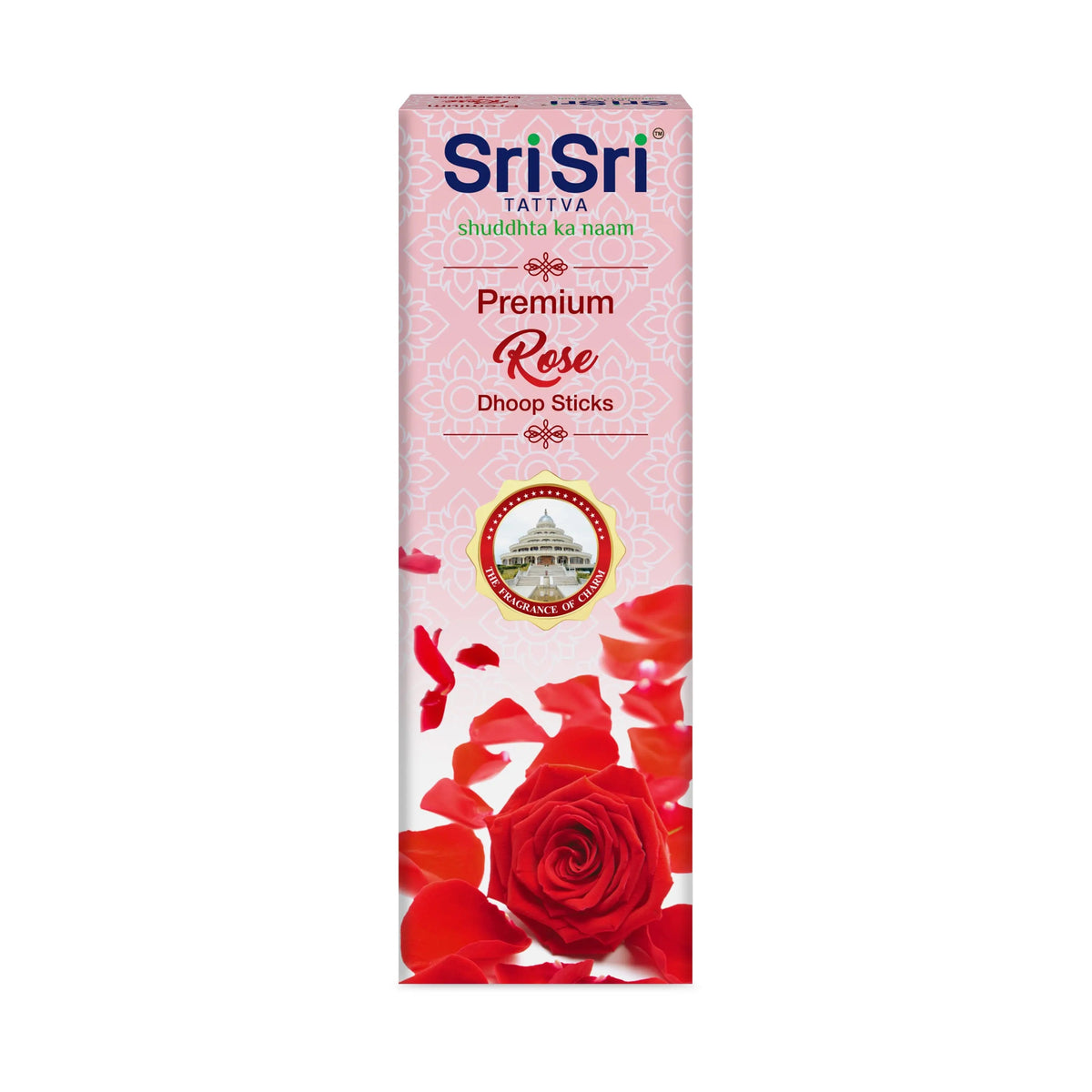 Sri Sri Tattva Premium Rose Dhoop Sticks For Pooja | Dhoop Batti / Sticks | Fragrances – Natural Rose | Bamboo-less | Free Stand | 50 g
