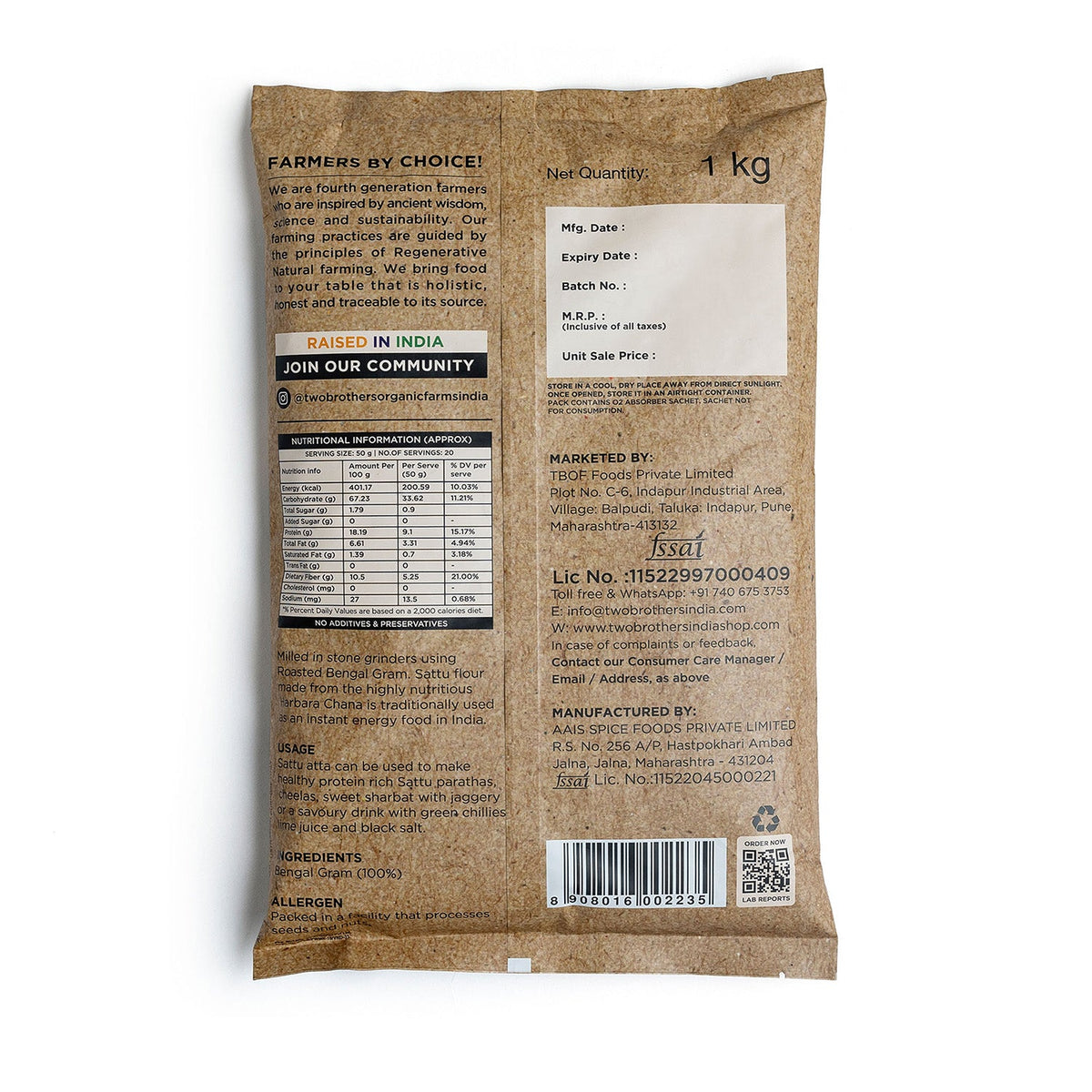 Two Brothers Organic Farms Sattu Atta, Stoneground