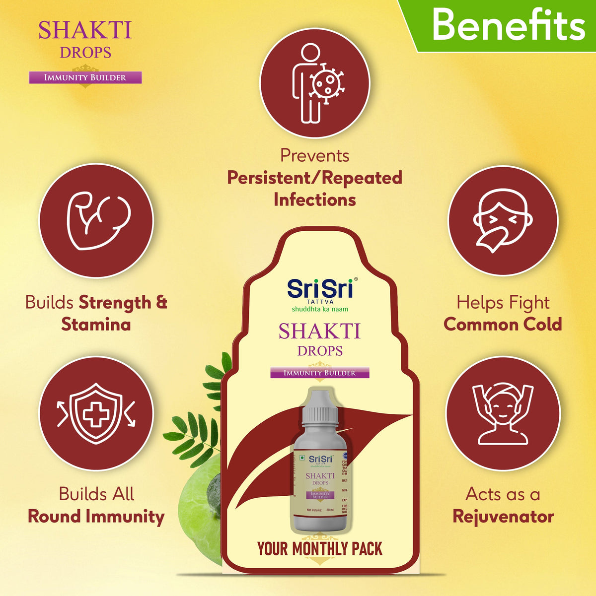 Sri Sri Tattva Shakti Drops - Ayurvedic Immunity Booster For All | Best For Strength & Stamina, Relief From Cold & Sore Throat | Monthly Pack | 30 ml