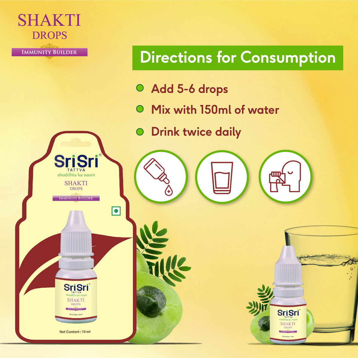 Sri Sri Tattva Shakti Drops - Ayurvedic Immunity Booster For All | Best For Strength & Stamina, Relief From Cold & Sore Throat | 10 ml