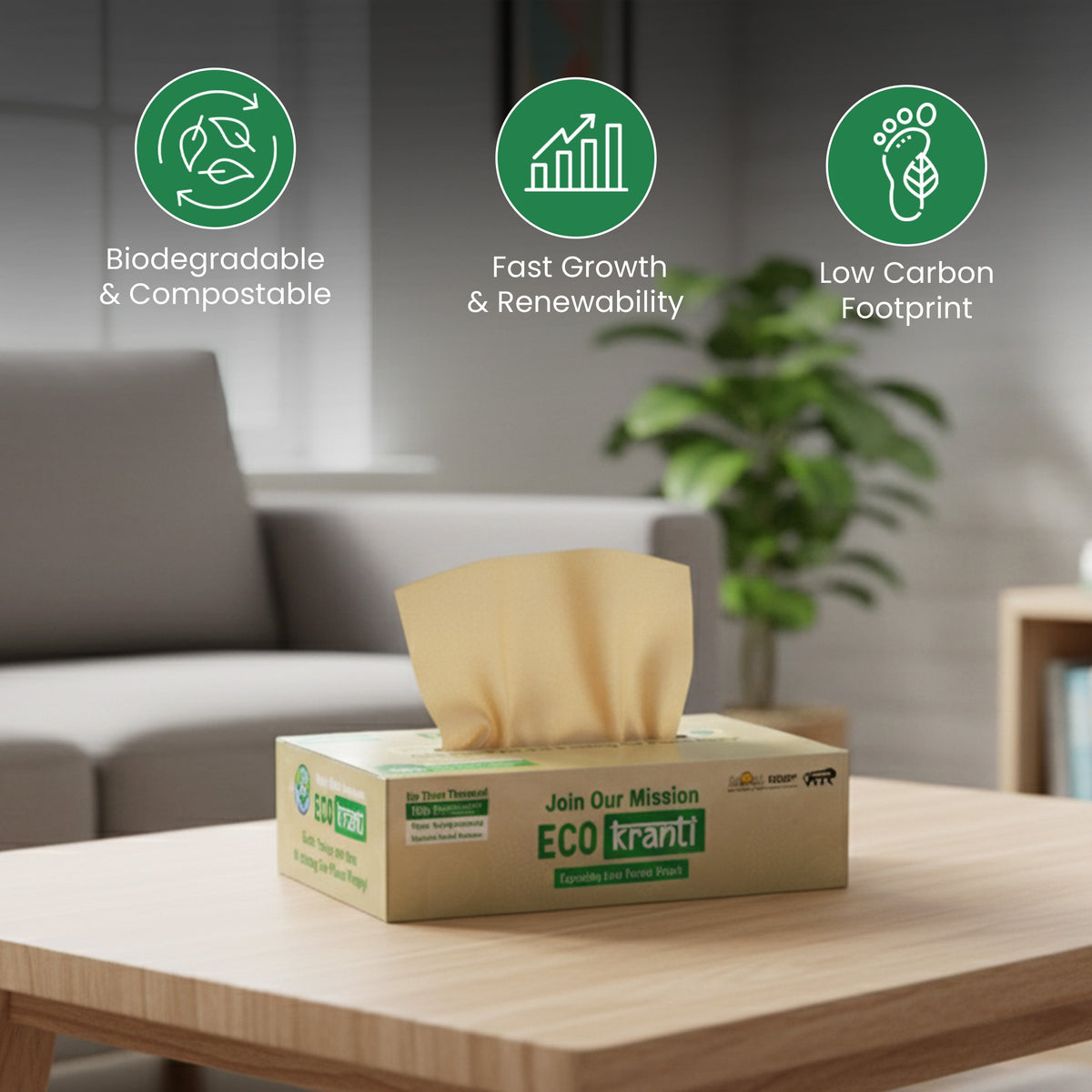 Sri Sri Tattva Eco Kranti - Bamboo Facial Tissue Paper Box | 100 Pulls x 3 Packs | Soft & Absorbent Face Tissues | Biodegradable, Compostable