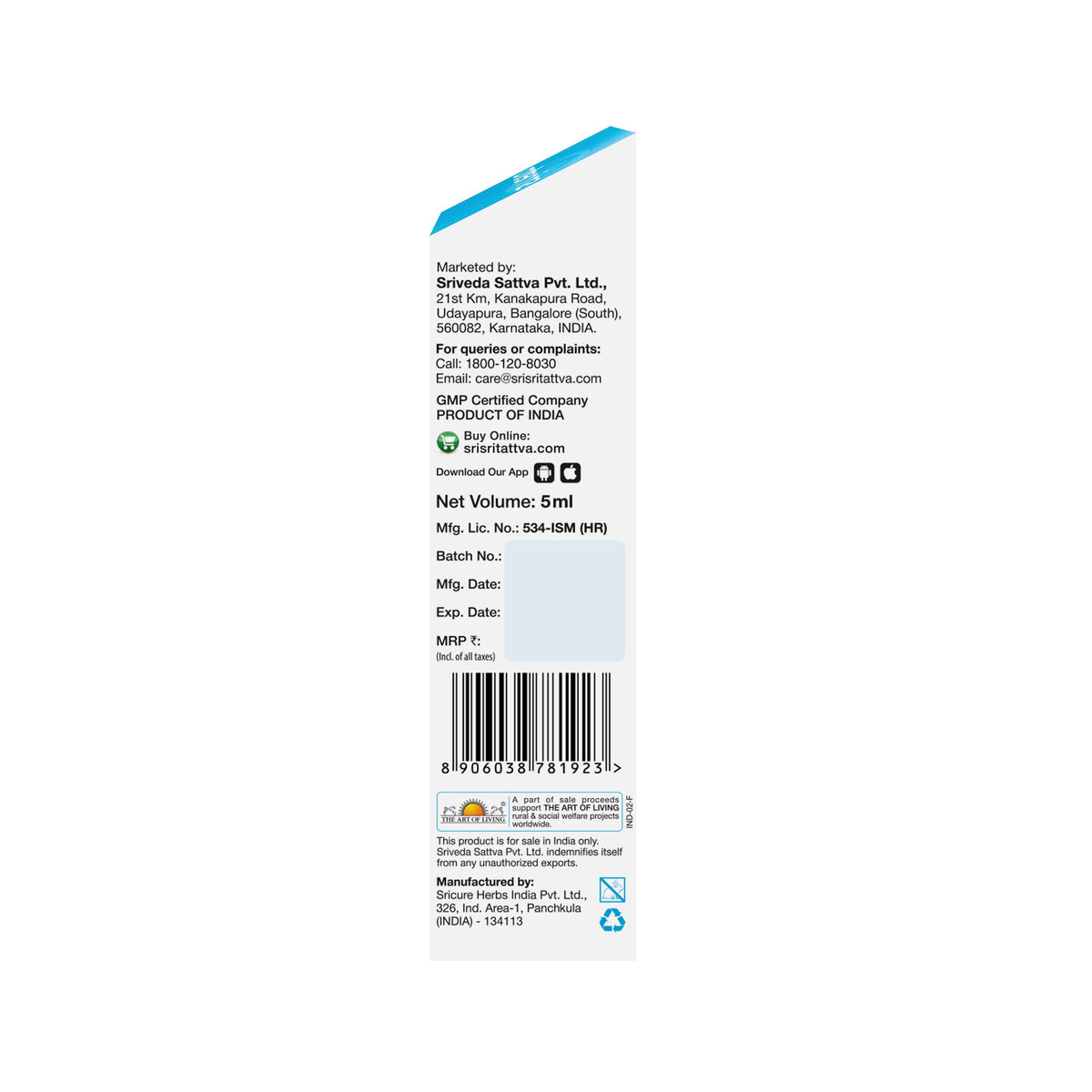 Sri Sri Tattva Srinetra Eye Drops - Soothing & Cooling | Protects Eyes From Dust, Pollution & Dirt | 5 ml