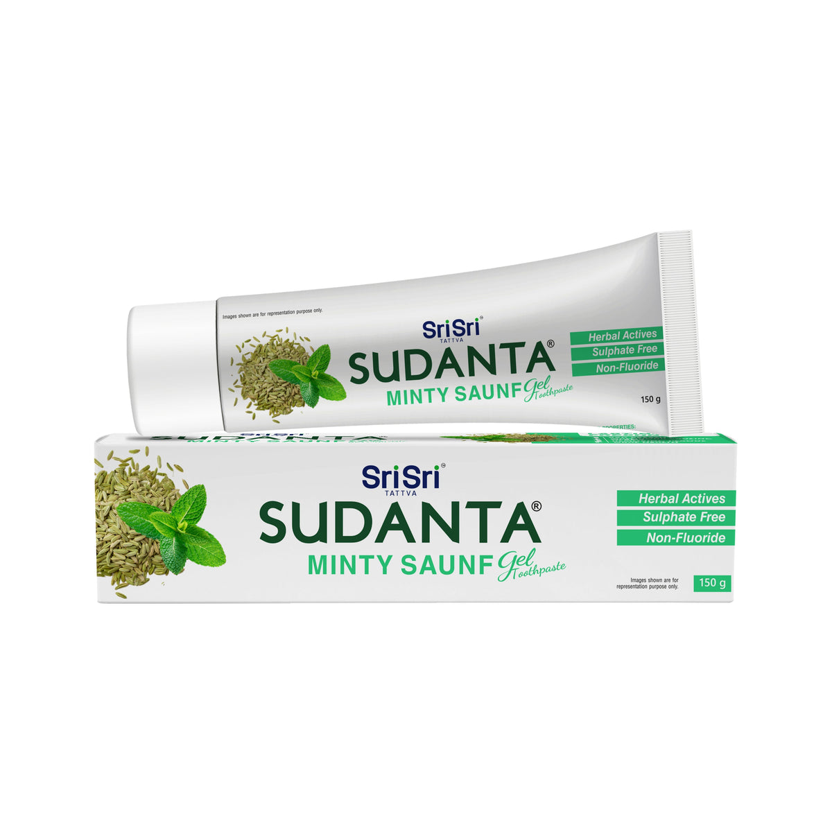 Sri Sri Tattva Sudanta Minty Saunf Gel Toothpaste - Non - Fluoride - 100% Vegetarian, 150 g