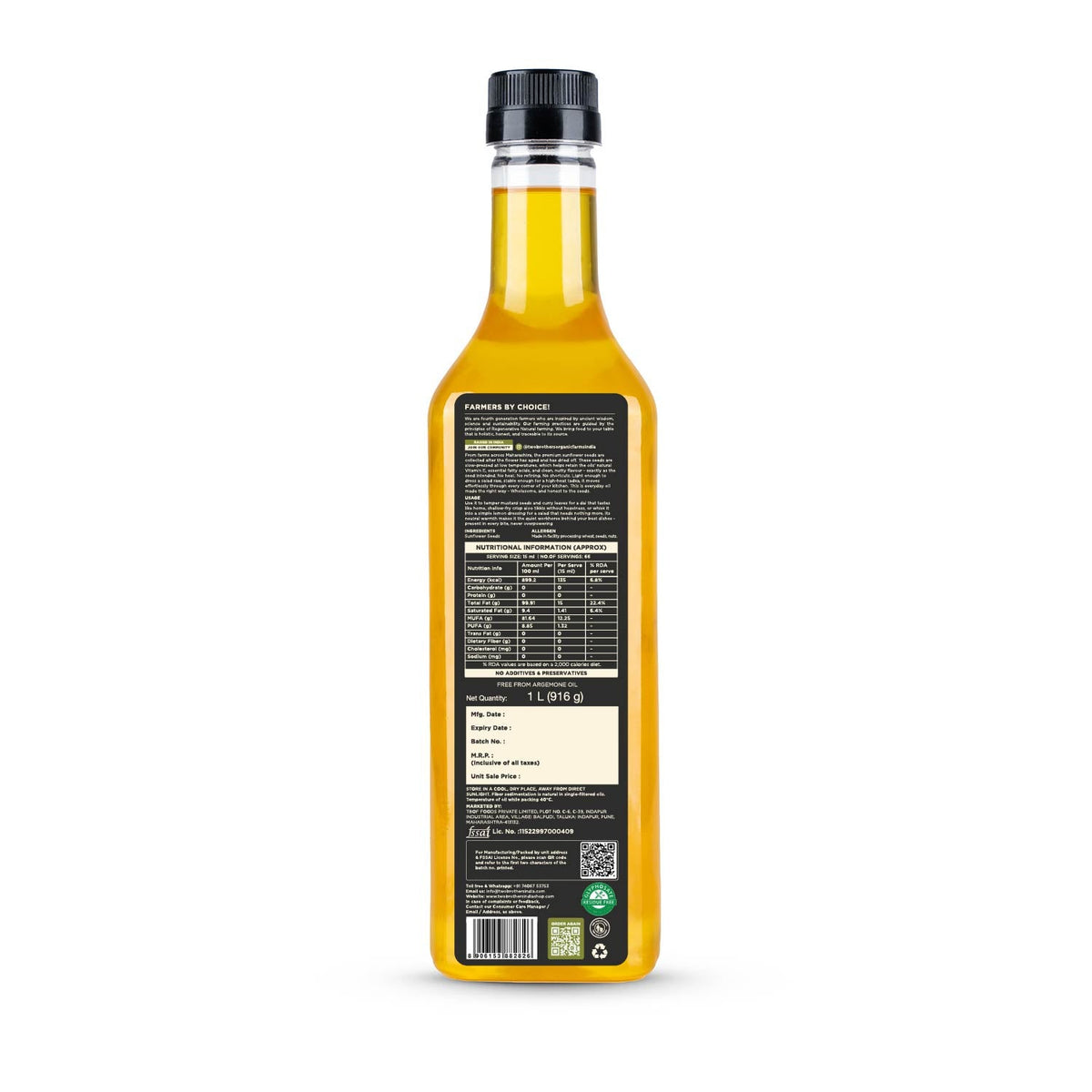 Two Brothers Organic Farms Sunflower Oil I Cold-Pressed