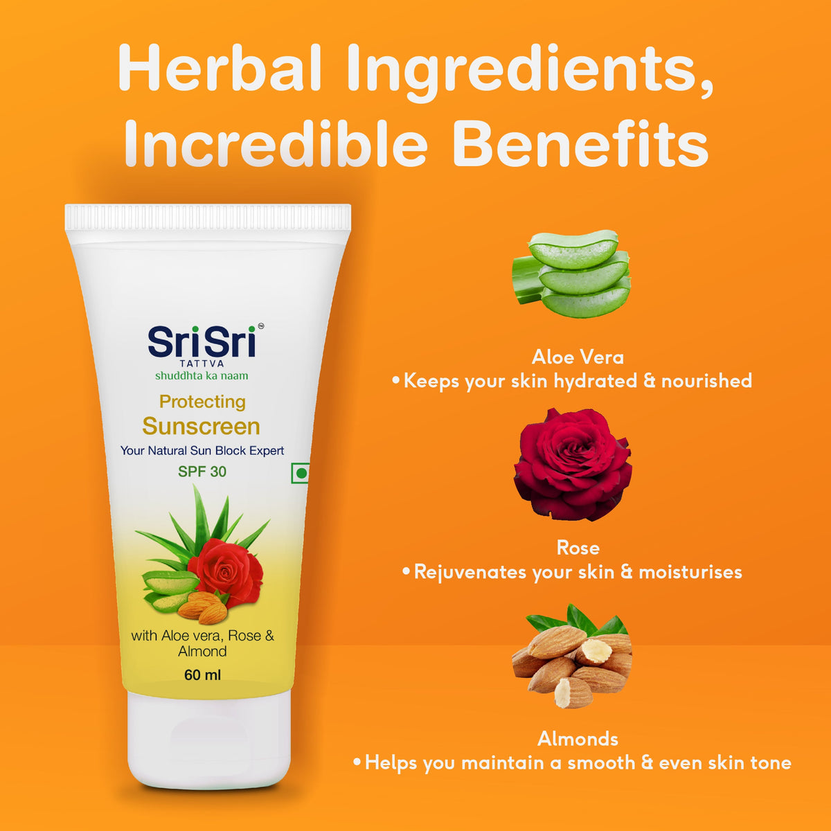 Sri Sri Tattva Protecting Sunscreen Cream - Natural Sun Block Expert, 60 ml
