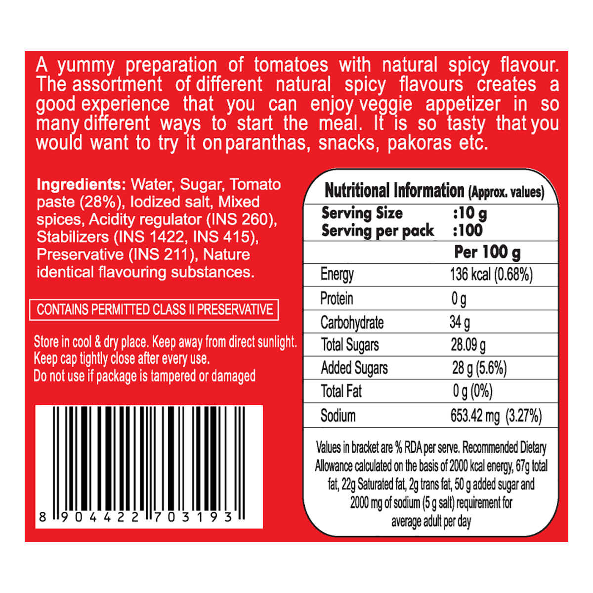 Patanjali Tomato Ketchup W/o Onion & Garlic (B)