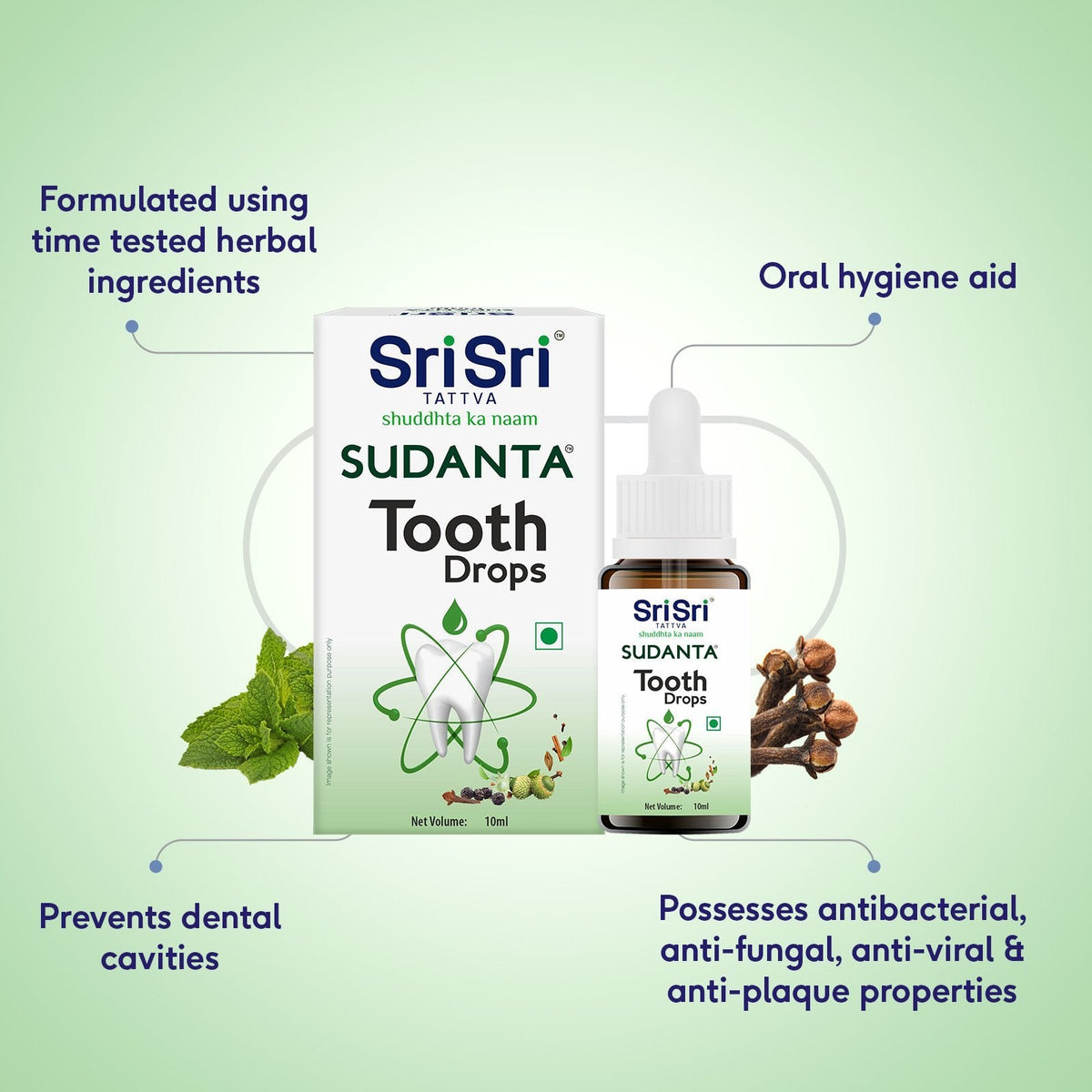 Sri Sri Tattva Sudanta Tooth Drops | One Solution For All Your Dental Problems | Natural Oral Protection | 10 ml