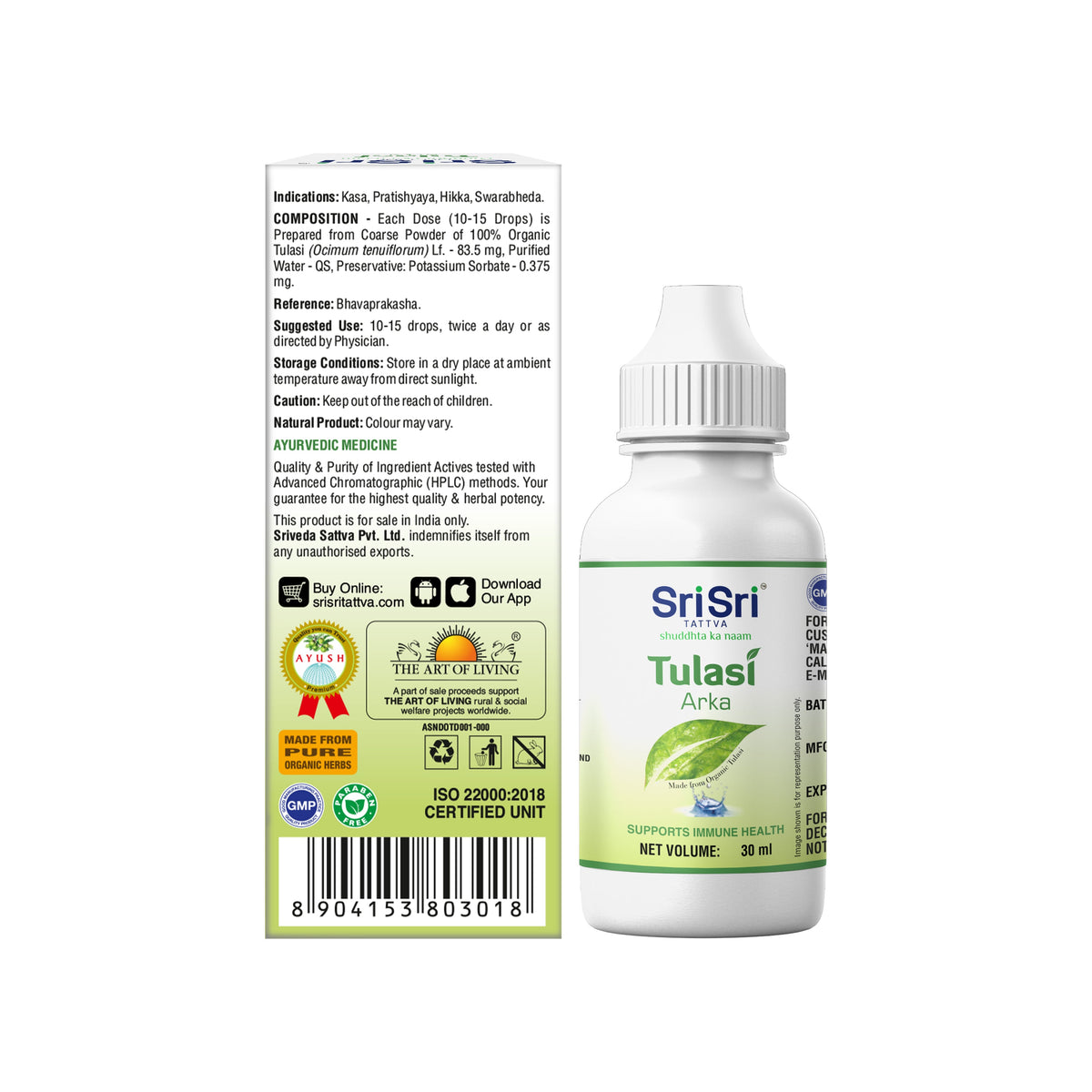 Sri Sri Tattva Tulasi Arka - Ayurvedic Wellness Drops | Daily Support for Immunity & Respiratory Wellness | 30ml