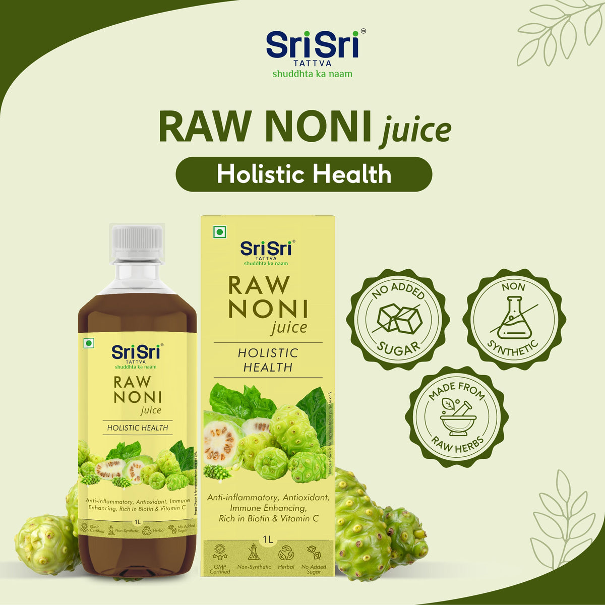 Sri Sri Tattva Raw Noni Juice - Holistic Health | Anti-inflammatory, Antioxidant, Immune Enhancing, Rich In Biotin & Vitamin C | 1 L