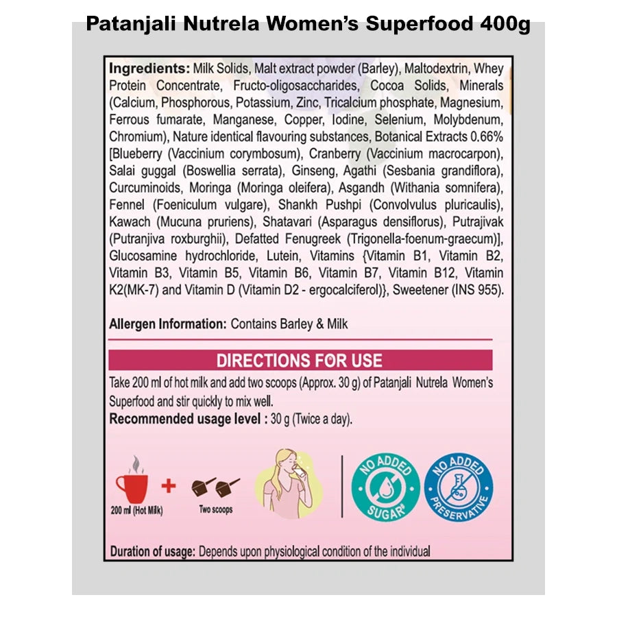 Patanjali Nutrela Women’s Superfood 400g + Patanjali Date Almond Spread 180g