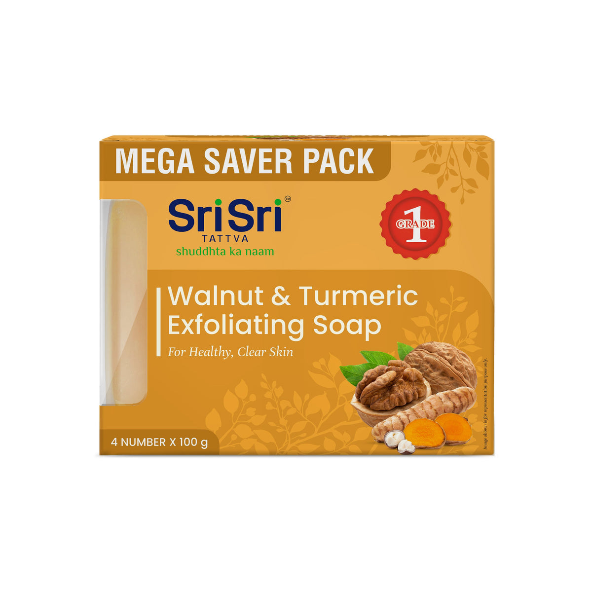 Sri Sri Tattva Walnut & Turmeric Exfoliating Soap | For Healthy, Clear Skin | 100 g Each | Pack of 4