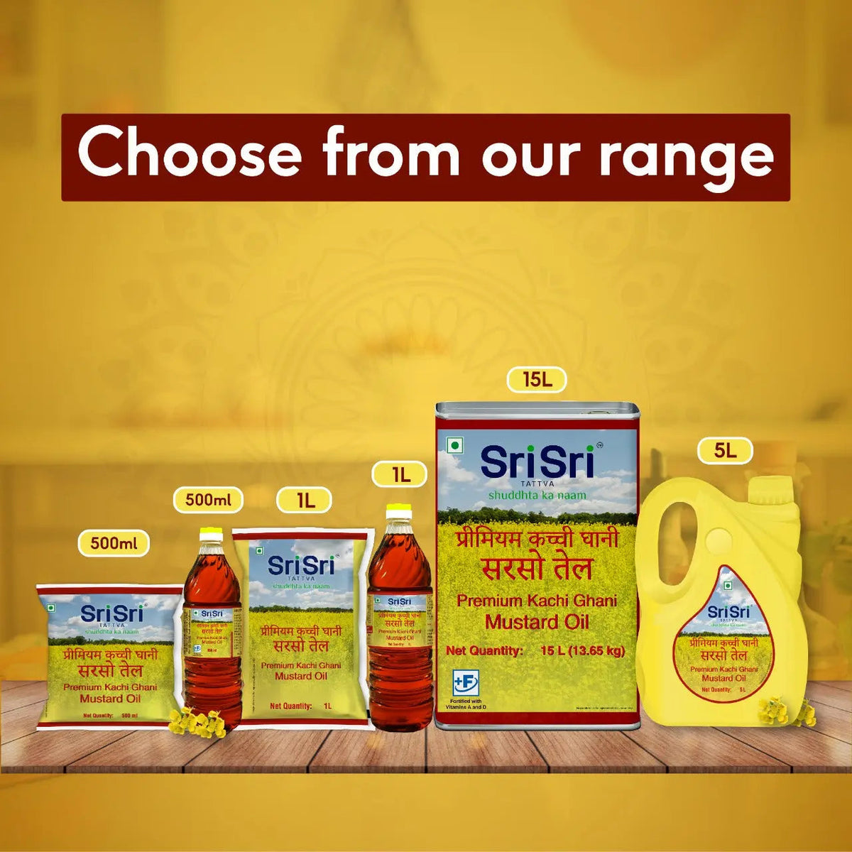 Sri Sri Tattva Premium Kachi Ghani Mustard Oil Pouch, 500 ml