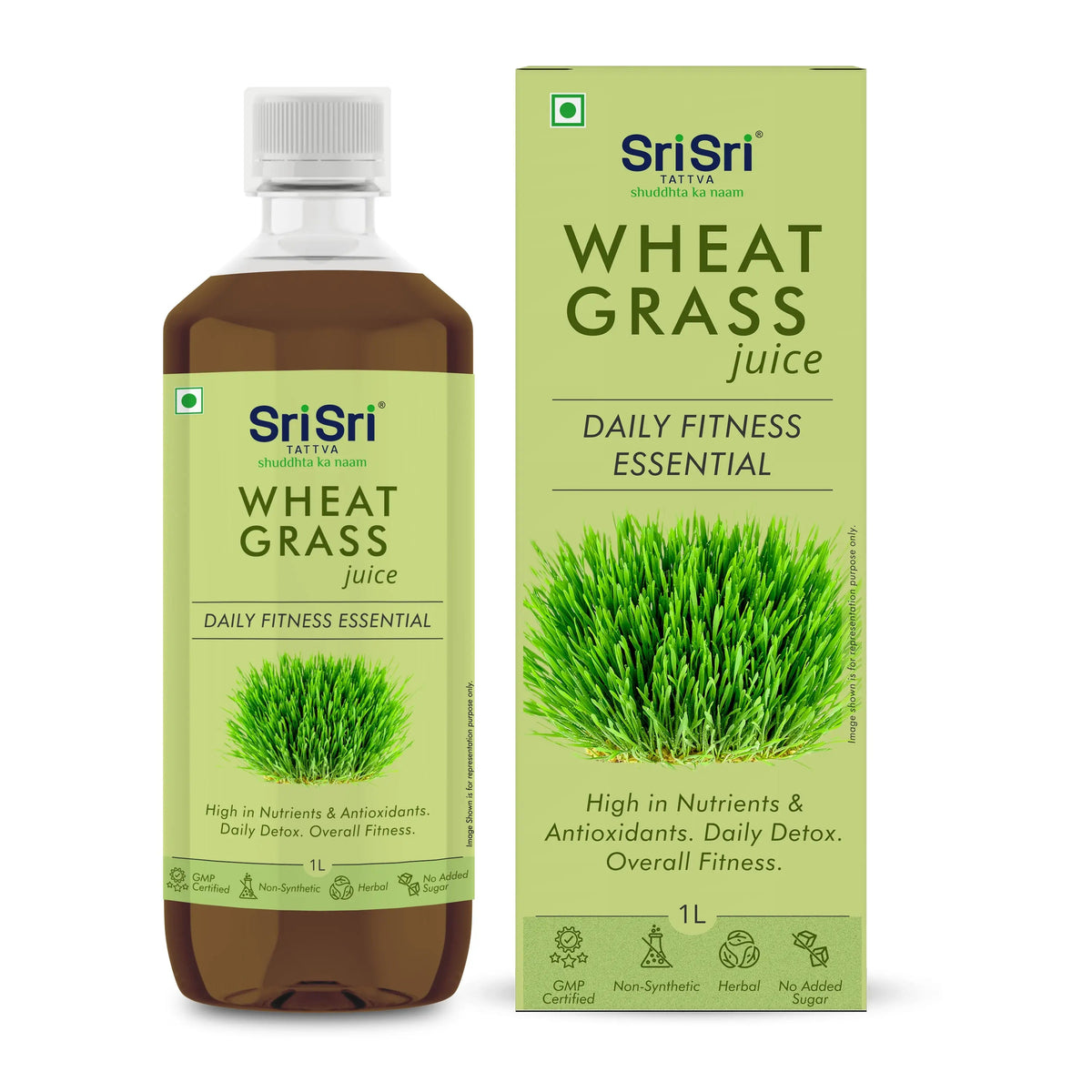 Sri Sri Tattva Wheat Grass Juice - Daily Fitness Essential | High In Nutrients & Antioxidants, Daily Detox, Overall Fitness | 1 L
