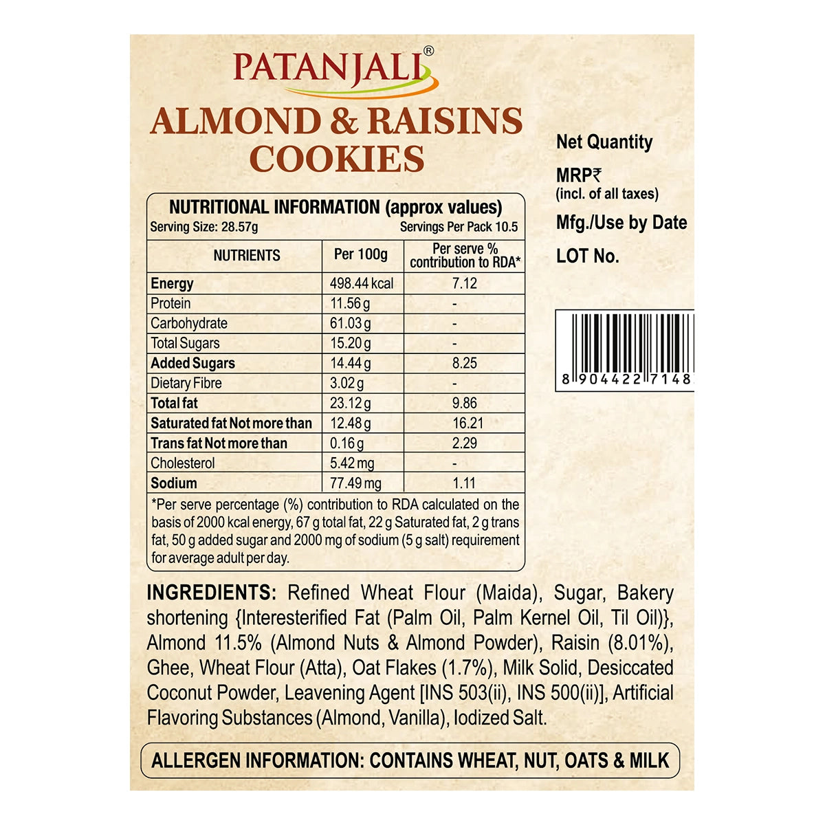 Patanjali Almond & Raisins Cookies