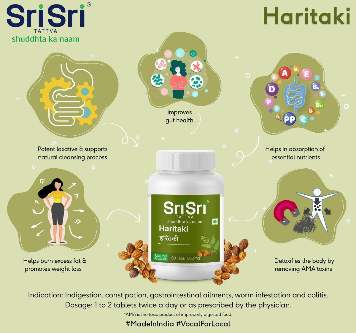 Sri Sri Tattva Haritaki - Digestive aid, 60 Tabs | 500 mg