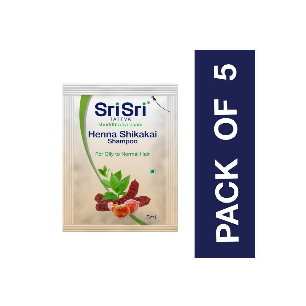 Sri Sri Tattva Henna Shikakai Shampoo Sachet -For Silky Smooth & Conditioned Hair, 5 ml | Pack Of 5