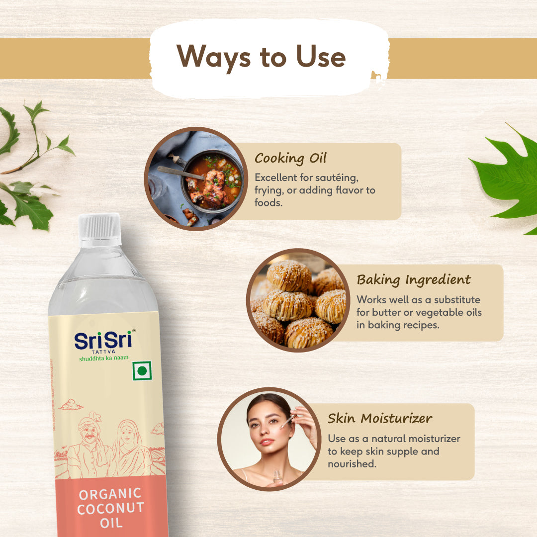 Sri Sri Tattva Organic Coconut Oil Bottle - Cold Pressed | Unrefined | 500 ml