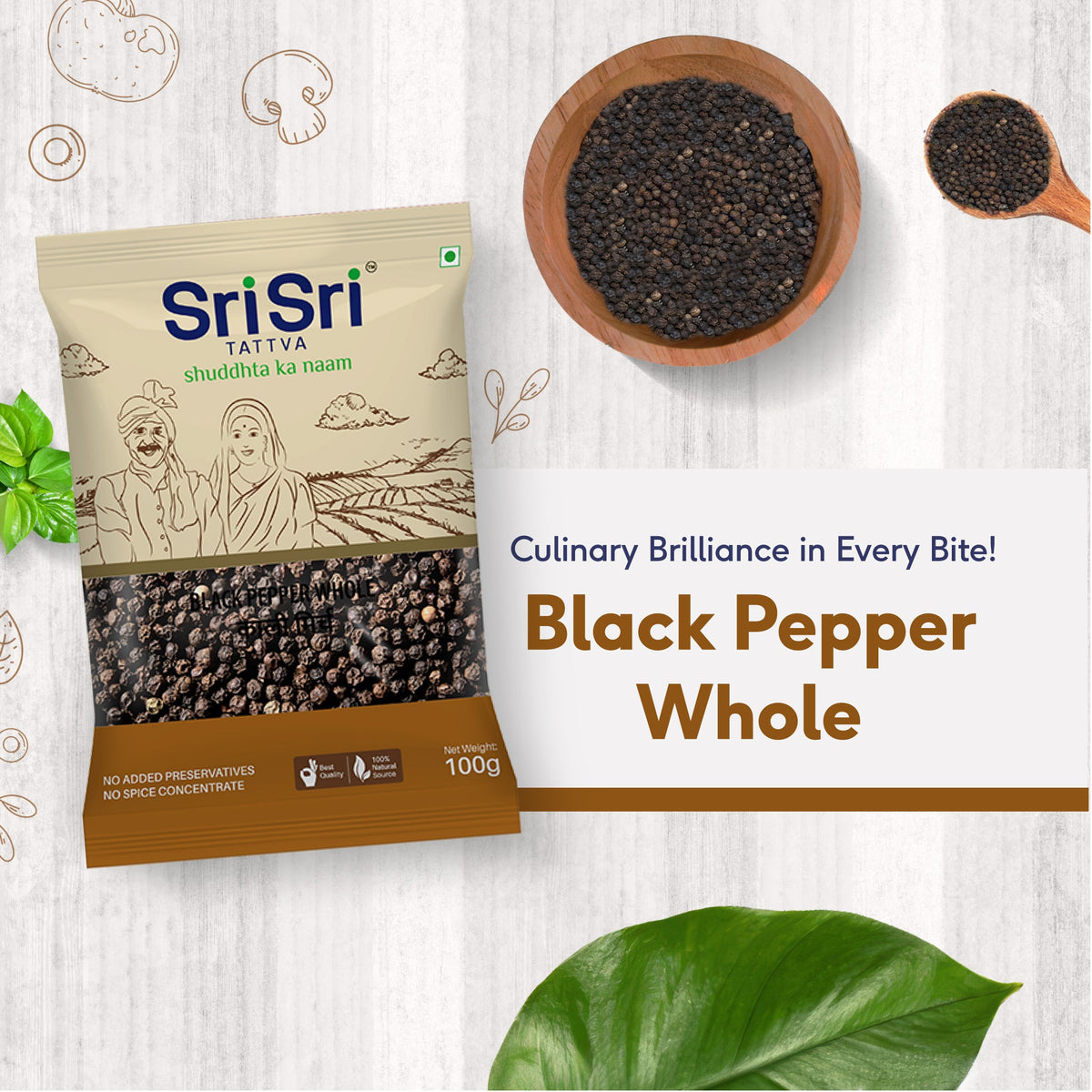 Sri Sri Tattva Black Pepper Whole - Kali Mirch, 100 g