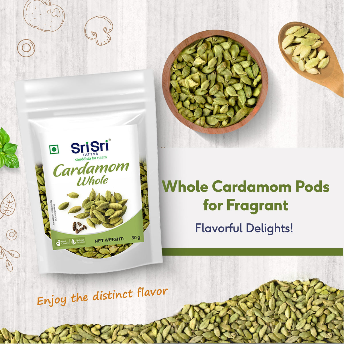 Sri Sri Tattva Cardamom Whole, 50 g