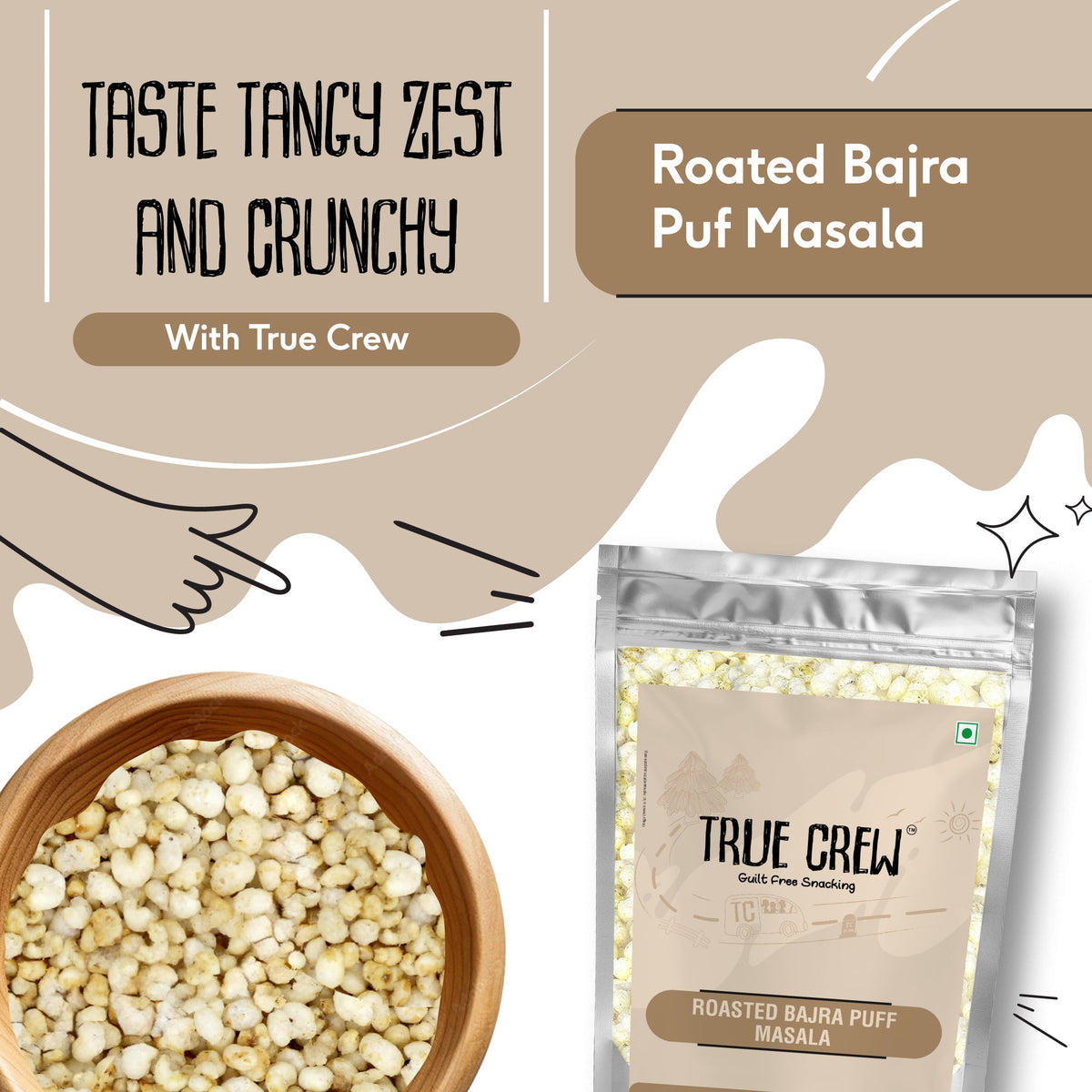 Sri Sri Tattva TRUE CREW Roasted Bajra Puff Masala Pouch 100 g