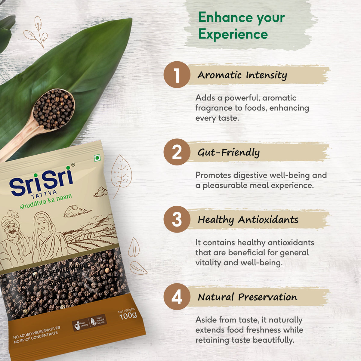 Sri Sri Tattva Black Pepper Whole - Kali Mirch, 100 g