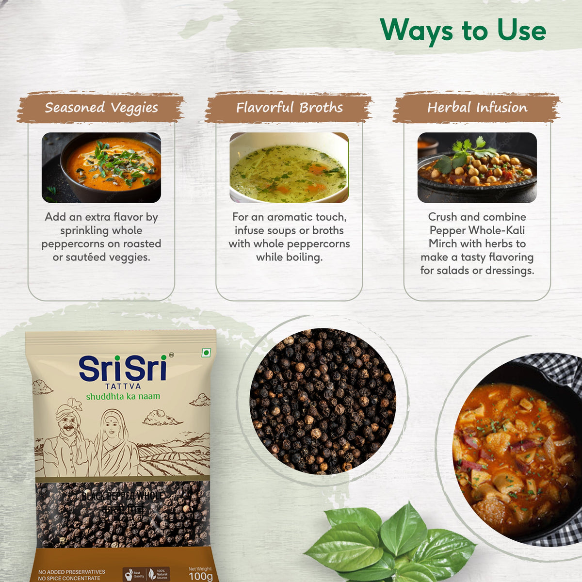 Sri Sri Tattva Black Pepper Whole - Kali Mirch, 100 g