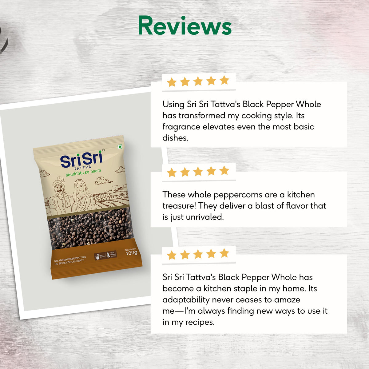 Sri Sri Tattva Black Pepper Whole - Kali Mirch, 100 g