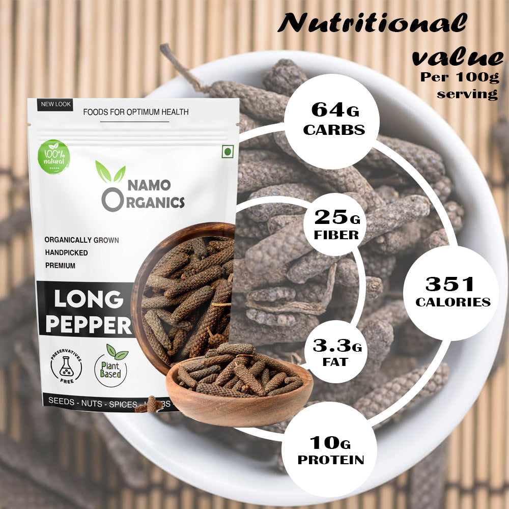 Namo Organics - Whole Long Pepper - 75 Gm Pipal / Pippali - Jumbo Size Fresh Harvest