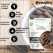 Namo Organics - Whole Long Pepper - 75 Gm Pipal / Pippali - Jumbo Size Fresh Harvest
