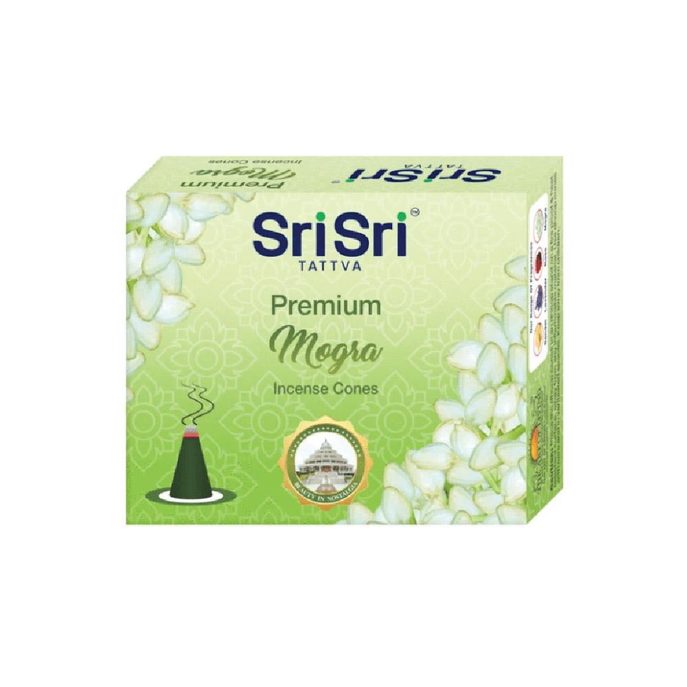 Sri Sri Tattva Premium Mogra Incense Cones For Pooja | 12 Dhoop Cones | Fragrances – Natural Mogra | Free Stand | 25 g