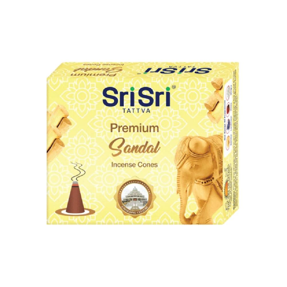 Sri Sri Tattva Premium Sandal Incense Cones For Pooja | 12 Dhoop Cones | Fragrances – Natural Sandal | Free Stand | 25 g