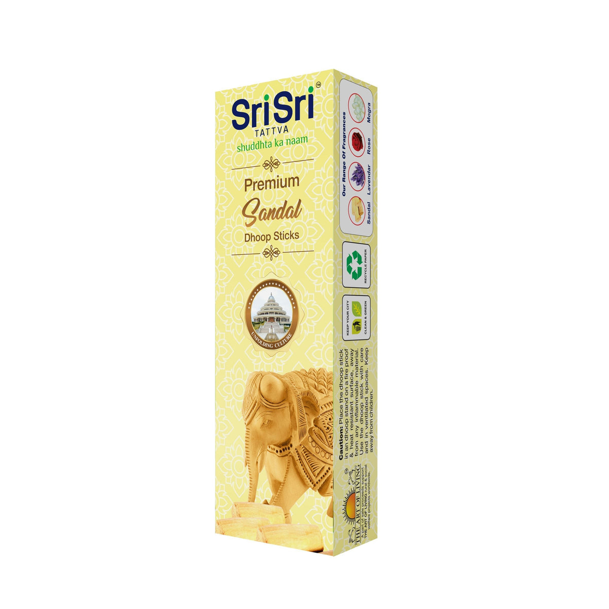 Sri Sri Tattva Premium Sandal Dhoop Sticks For Pooja | Dhoop Batti / Sticks | Fragrances – Natural Sandal | Bamboo-less | Free Stand | 50 g