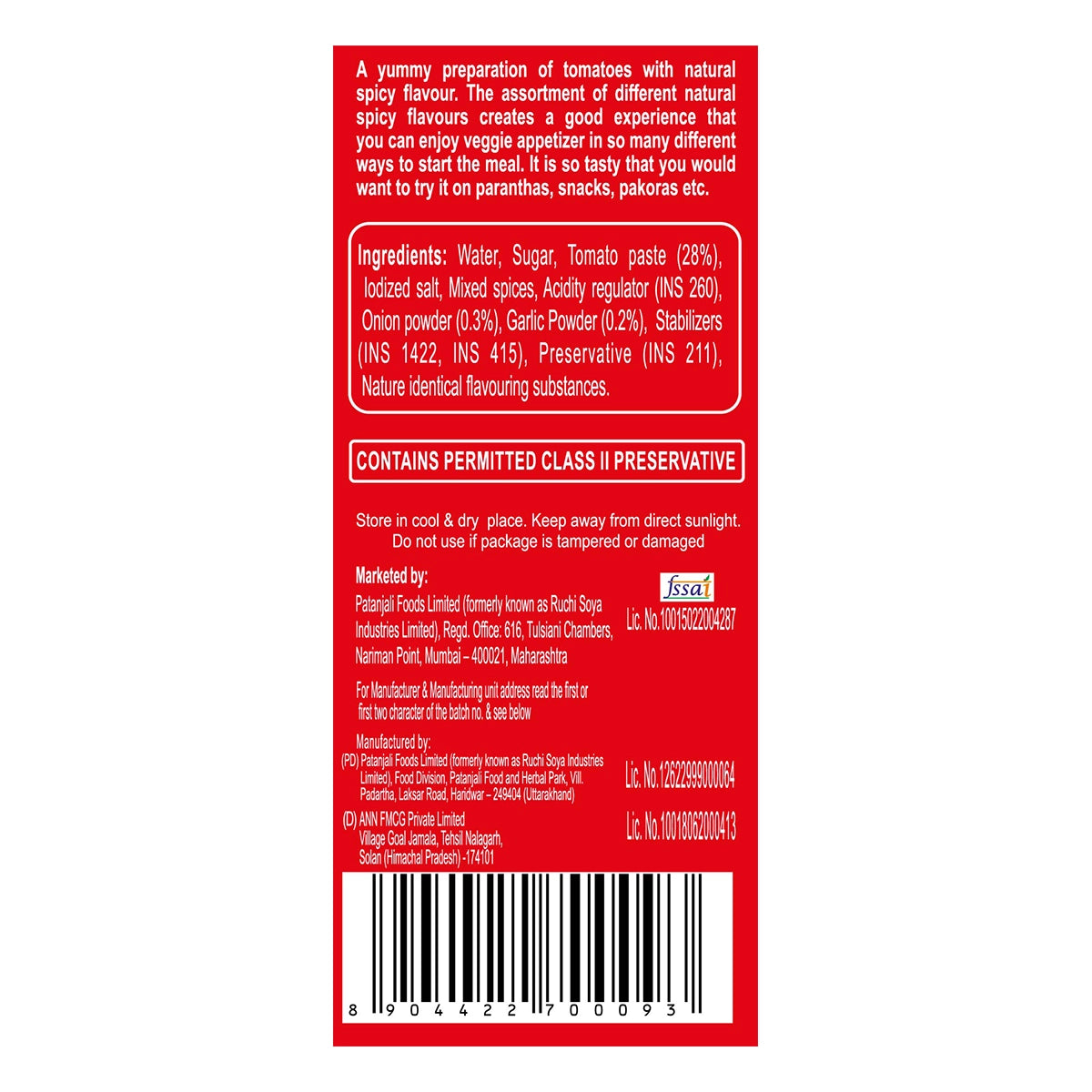 Patanjali Tomato Ketchup With Onion & Garlic (P)