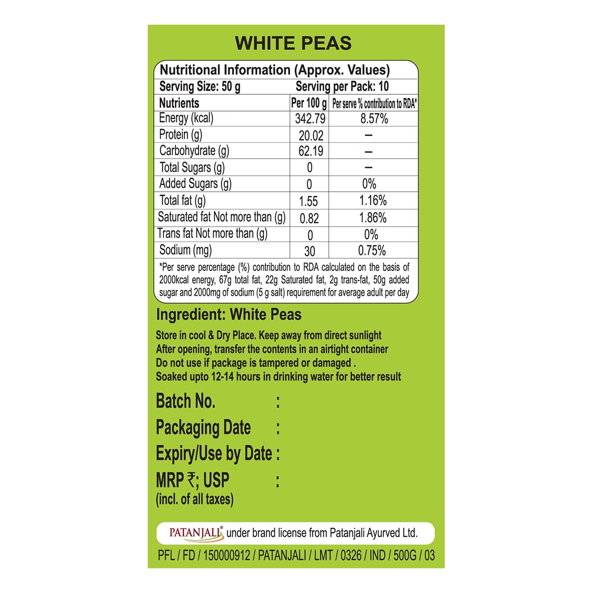 Patanjali Unpolished White Peas